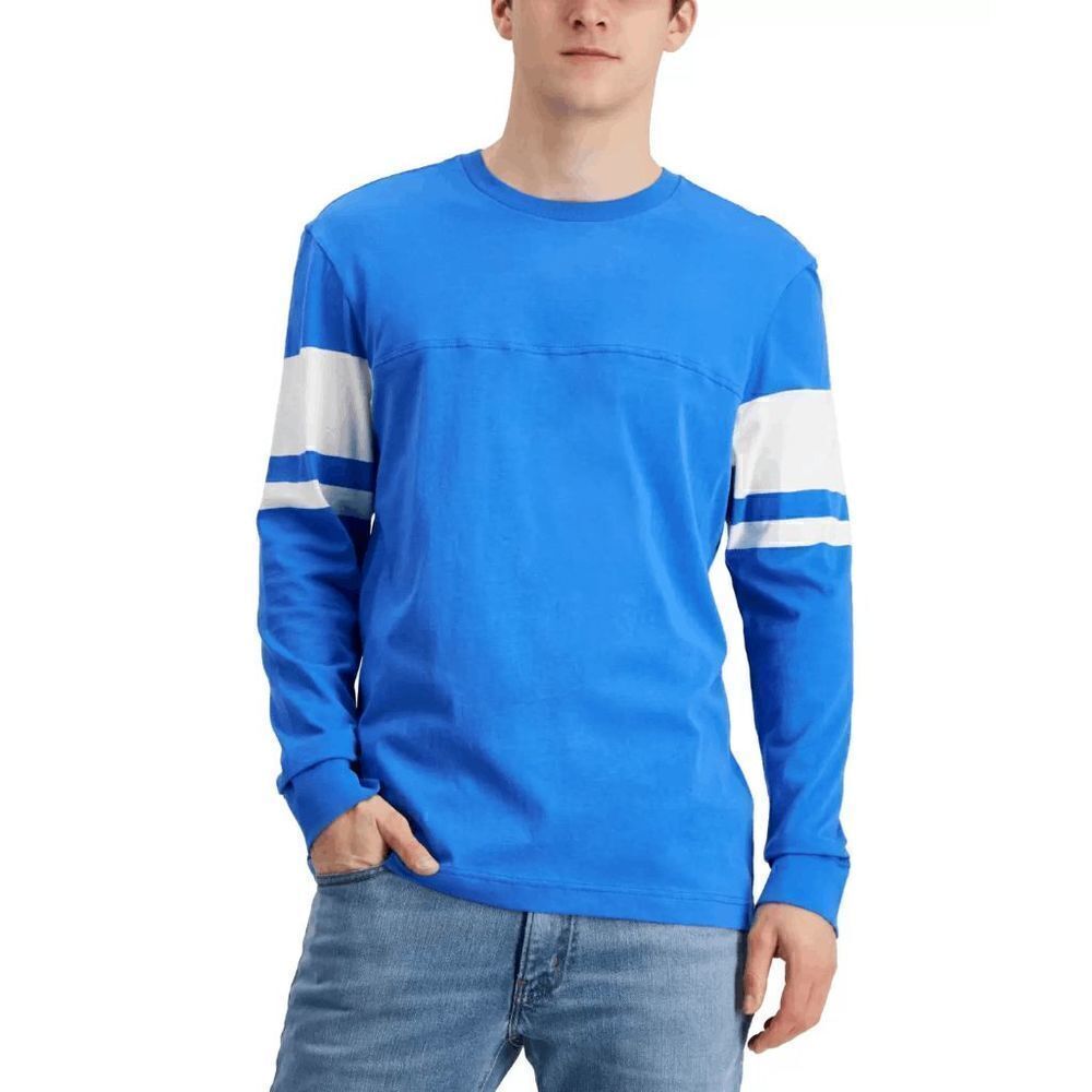 Club Room Men's Regular Fit Cotton Football Blue Stripe T Shirt Small
